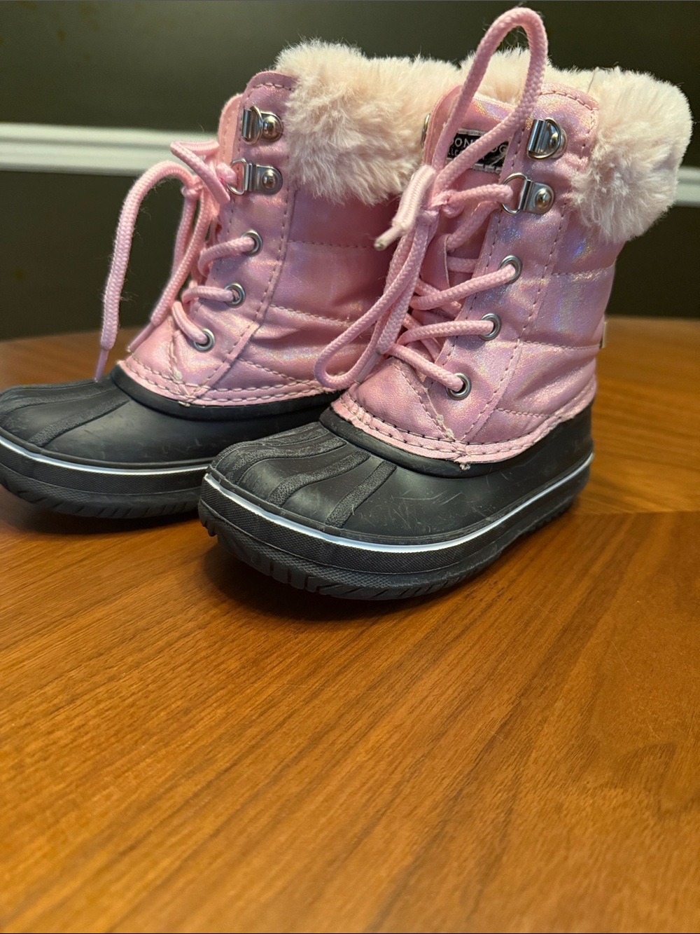 London Fog Pink Faux-Fur Trim Kids Snow Boots